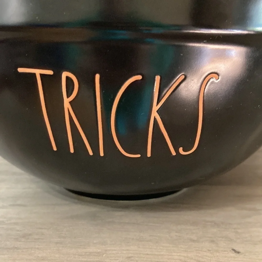 Rae Dunn HALLOWEEN TRICKS CERAMIC Black and Orange Halloween BOWL